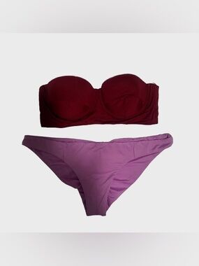 Zinke Two-Tone Strapless Bikini Set in Burgundy and Lavender